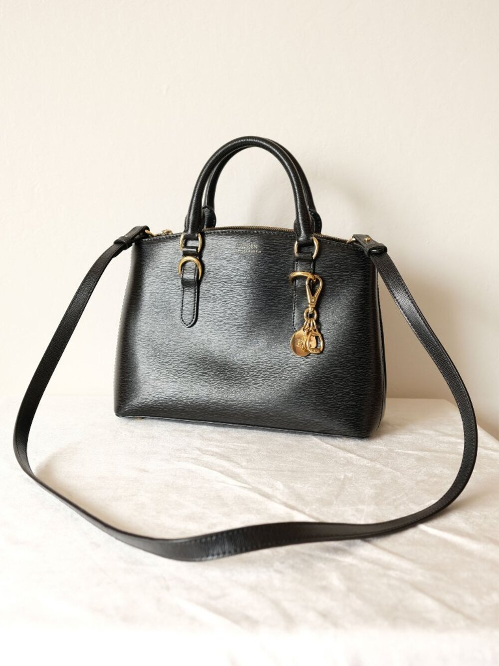 Authentic Lauren Ralph Lauren Saffiano Leather Mini Satchel, Black, 476699, GUC